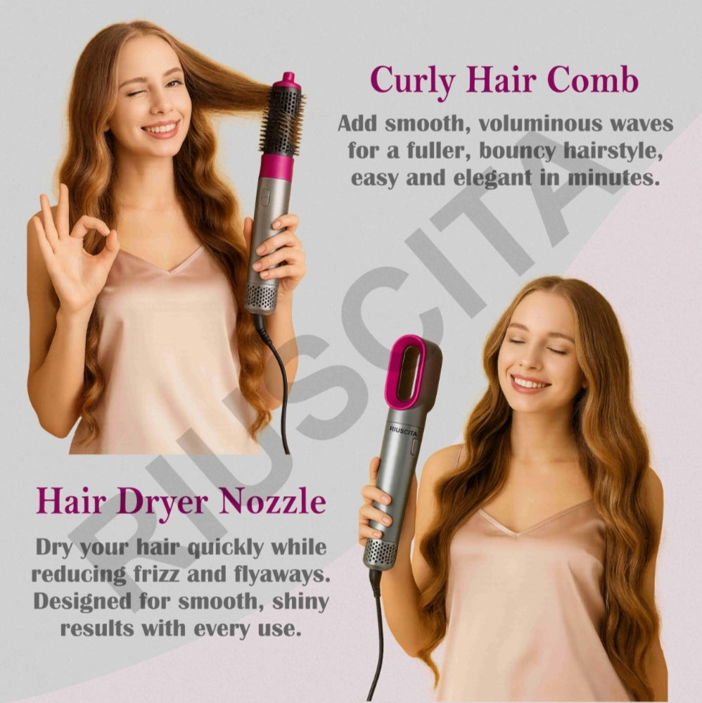 โญ 5-in-1 Multi-Function Hair Styling Tool Set | Hot Air Brush, Curlers & Dryer Attachment