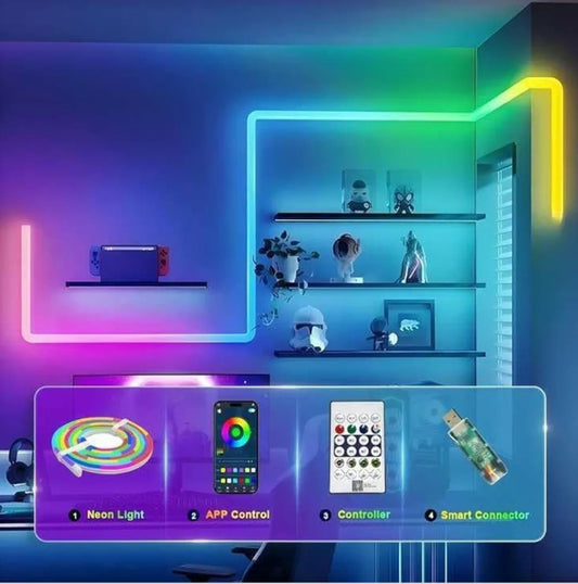 LED Neon RGB Magic Strip Light – RGB-IC Smart App & Remote Control Ambient Lighting 5 Meter