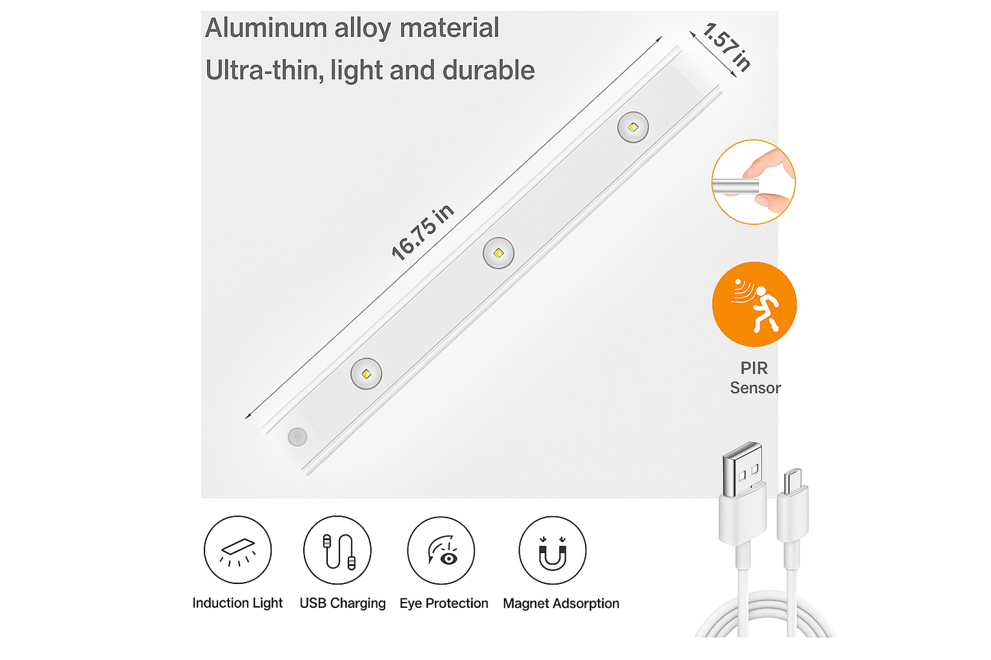 ✨ Motion Sensor LED Under Cabinet Light – Rechargeable Wireless Night Lamp 💡