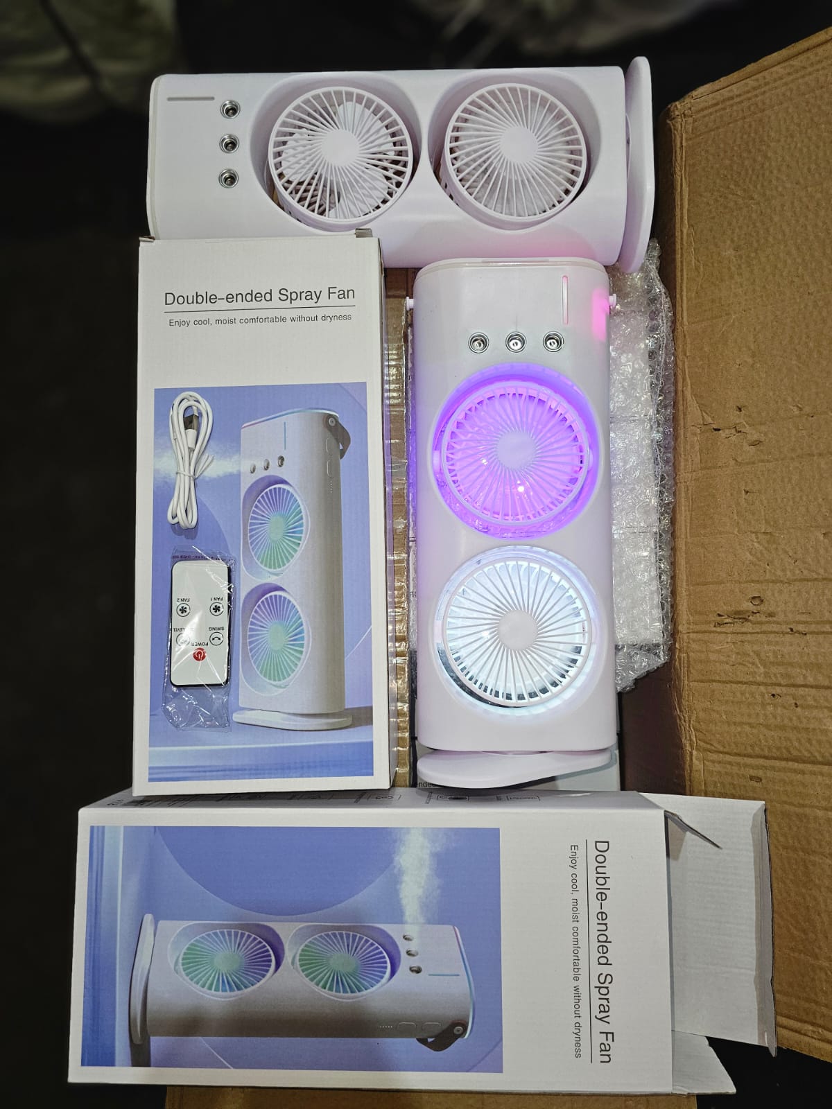 Dual Blade LED Cooling Fan ❄️ | Portable Rechargeable Air Cooler with Remote Control & Colorful Lights ✨