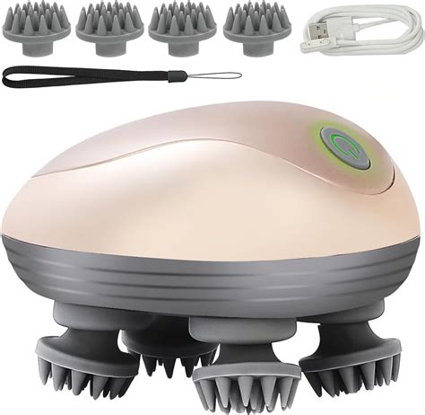 💆‍♀️ Electric Scalp Massager✨ | LED Light Therapy 💡 | 4 Detachable Heads 🔄 | Waterproof Design | Deep Relaxation & Hair Care Tool 🌿