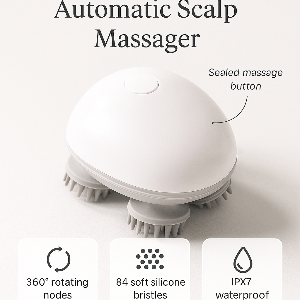 💆‍♀️ Electric Scalp Massager✨ | LED Light Therapy 💡 | 4 Detachable Heads 🔄 | Waterproof Design | Deep Relaxation & Hair Care Tool 🌿