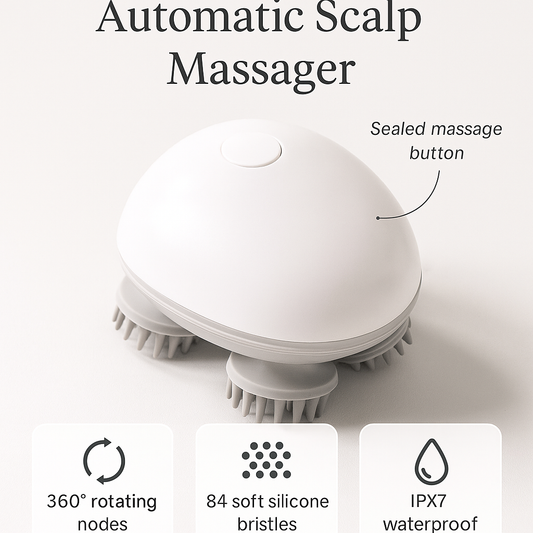 💆‍♀️ Electric Scalp Massager✨ | LED Light Therapy 💡 | 4 Detachable Heads 🔄 | Waterproof Design | Deep Relaxation & Hair Care Tool 🌿