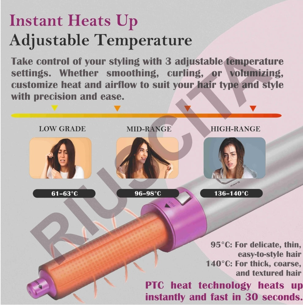 ⭐ 5-in-1 Multi-Function Hair Styling Tool Set | Hot Air Brush, Curlers & Dryer Attachment