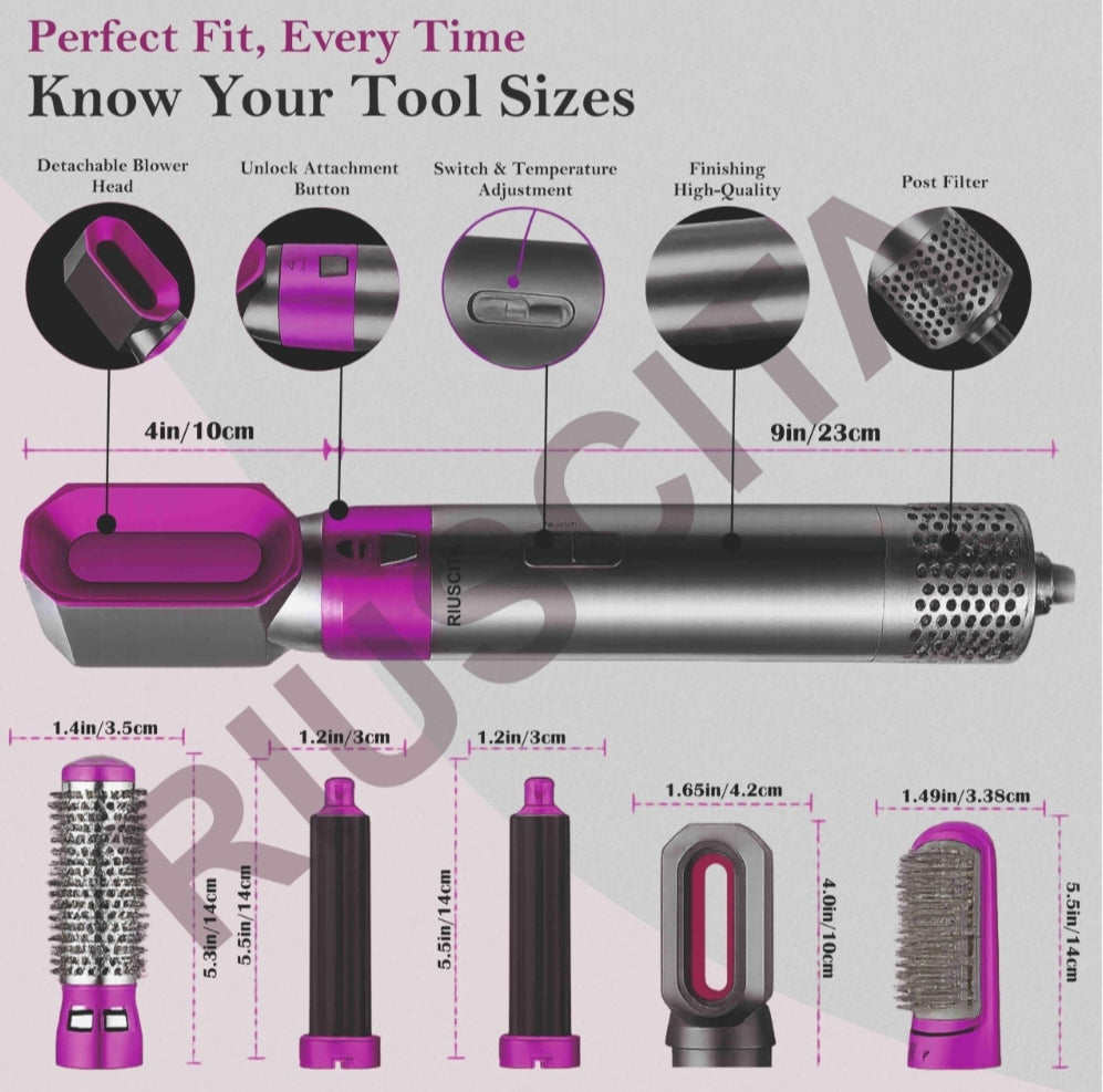 ⭐ 5-in-1 Multi-Function Hair Styling Tool Set | Hot Air Brush, Curlers & Dryer Attachment
