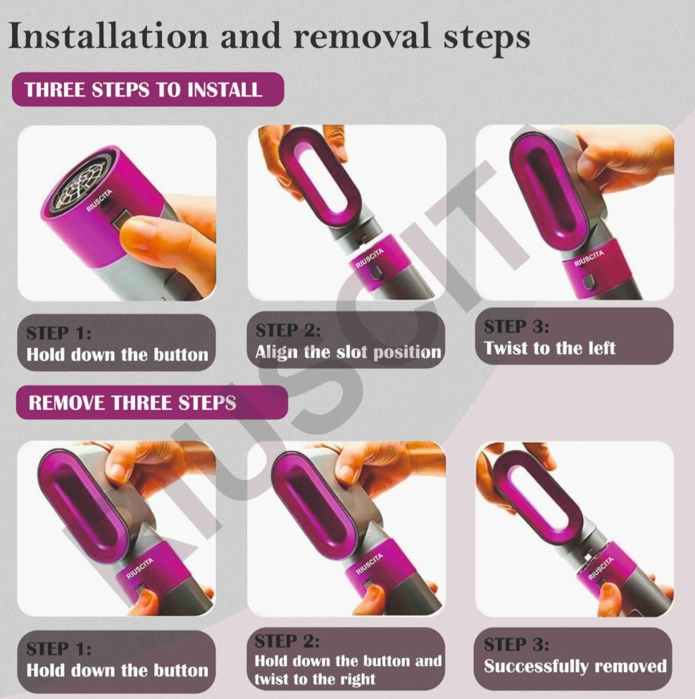 ⭐ 5-in-1 Multi-Function Hair Styling Tool Set | Hot Air Brush, Curlers & Dryer Attachment