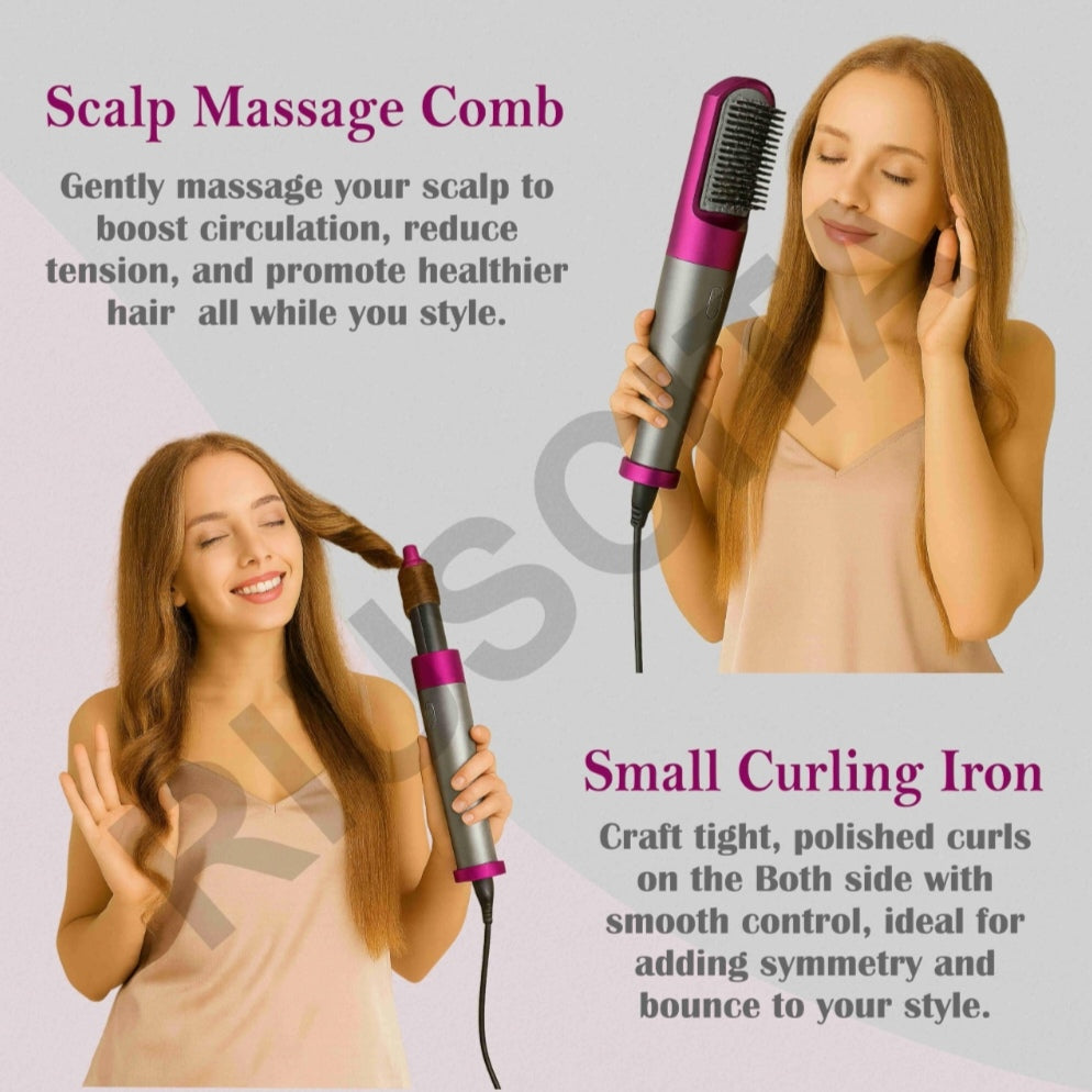 ⭐ 5-in-1 Multi-Function Hair Styling Tool Set | Hot Air Brush, Curlers & Dryer Attachment