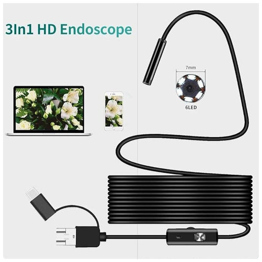HD USB Endoscope Camera 🔍 | Waterproof Inspection Borescope with LED Light & Phone Connectivity 💡