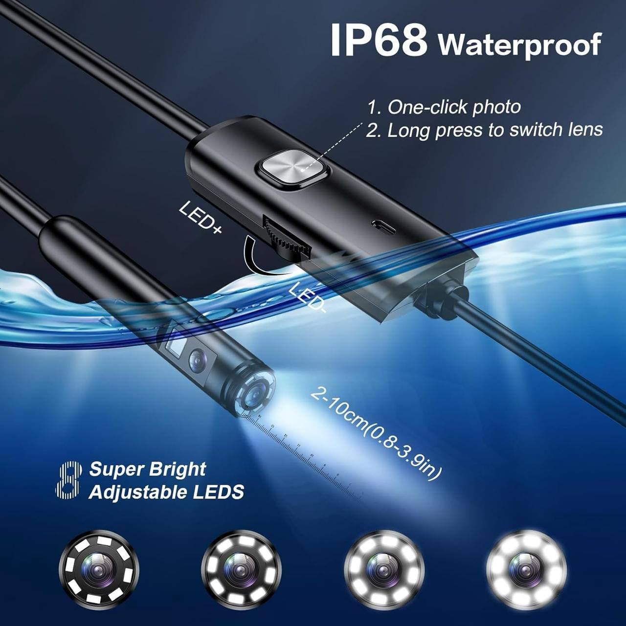 HD USB Endoscope Camera 🔍 | Waterproof Inspection Borescope with LED Light & Phone Connectivity 💡