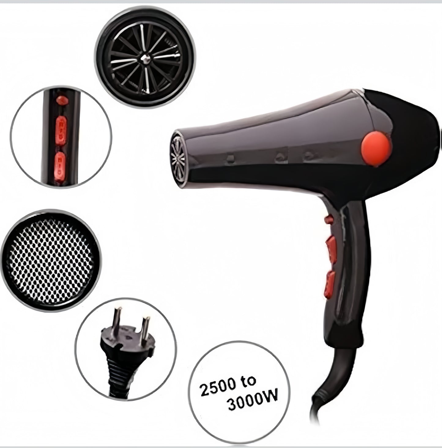🔥 Professional 2000W Hair Dryer with Concentrator Nozzle – Fast & Powerful Styling
