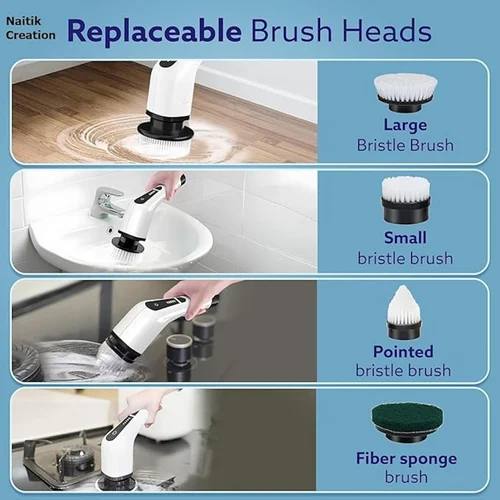 🌀 Electric Cleaning Brush with 4 Replaceable Heads