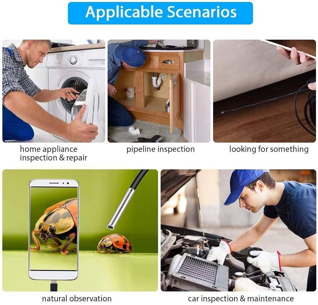 HD USB Endoscope Camera 🔍 | Waterproof Inspection Borescope with LED Light & Phone Connectivity 💡