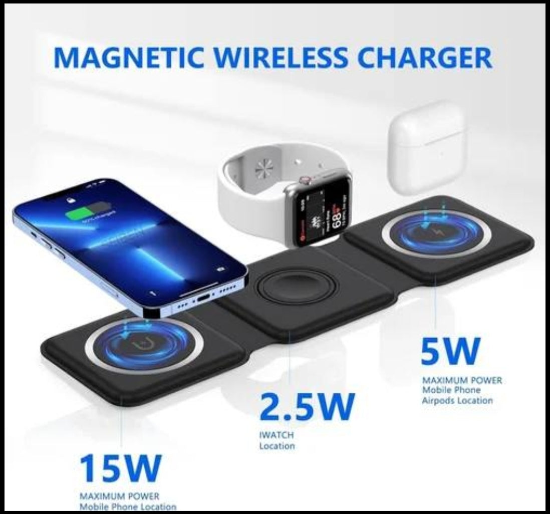 🔋 3-in-1 Magnetic Wireless Charger – Fast Charging Station ⚡