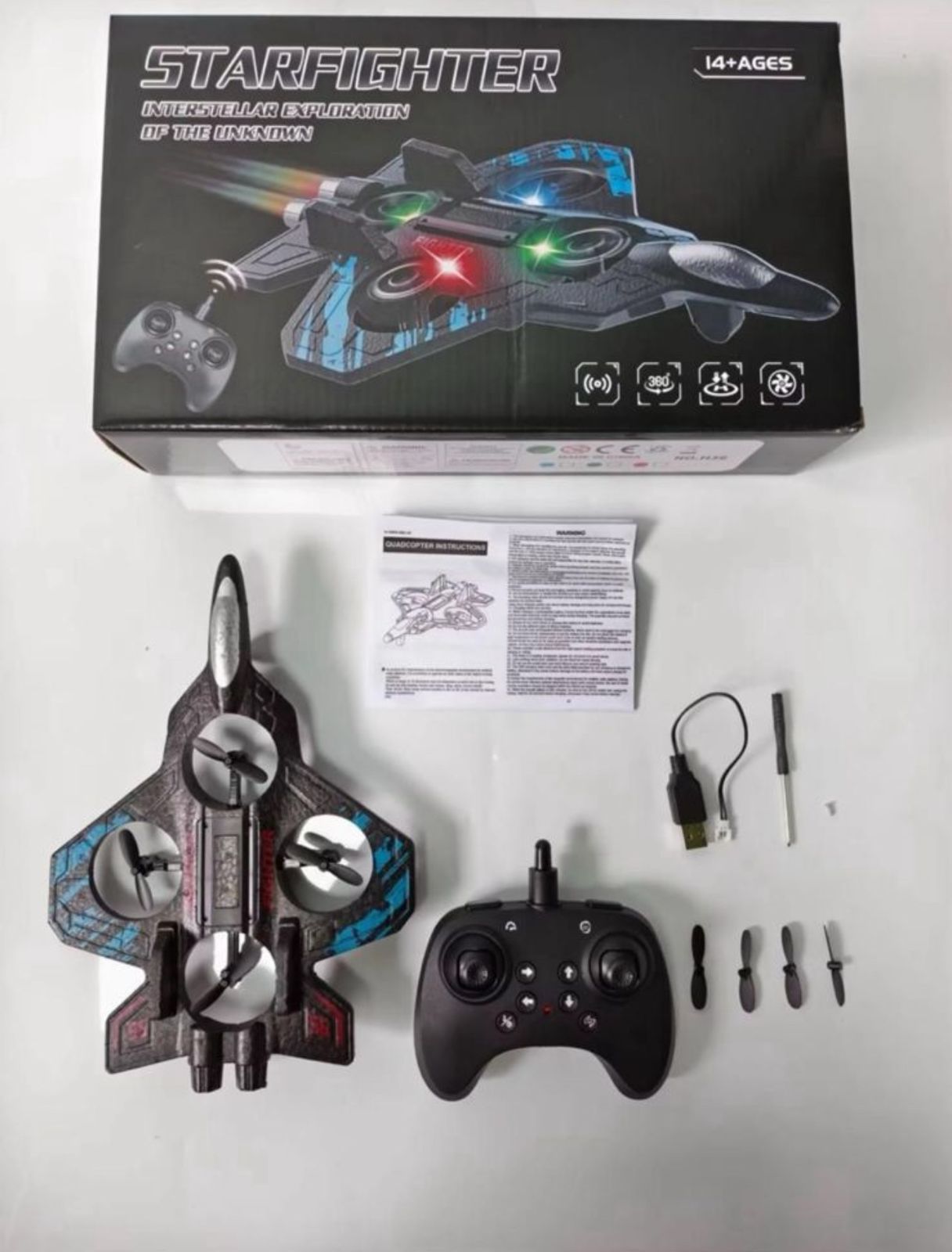 Starfighter RC Space Drone ✨ | 360° Stunt Flying | LED Lights | Remote Control Toy