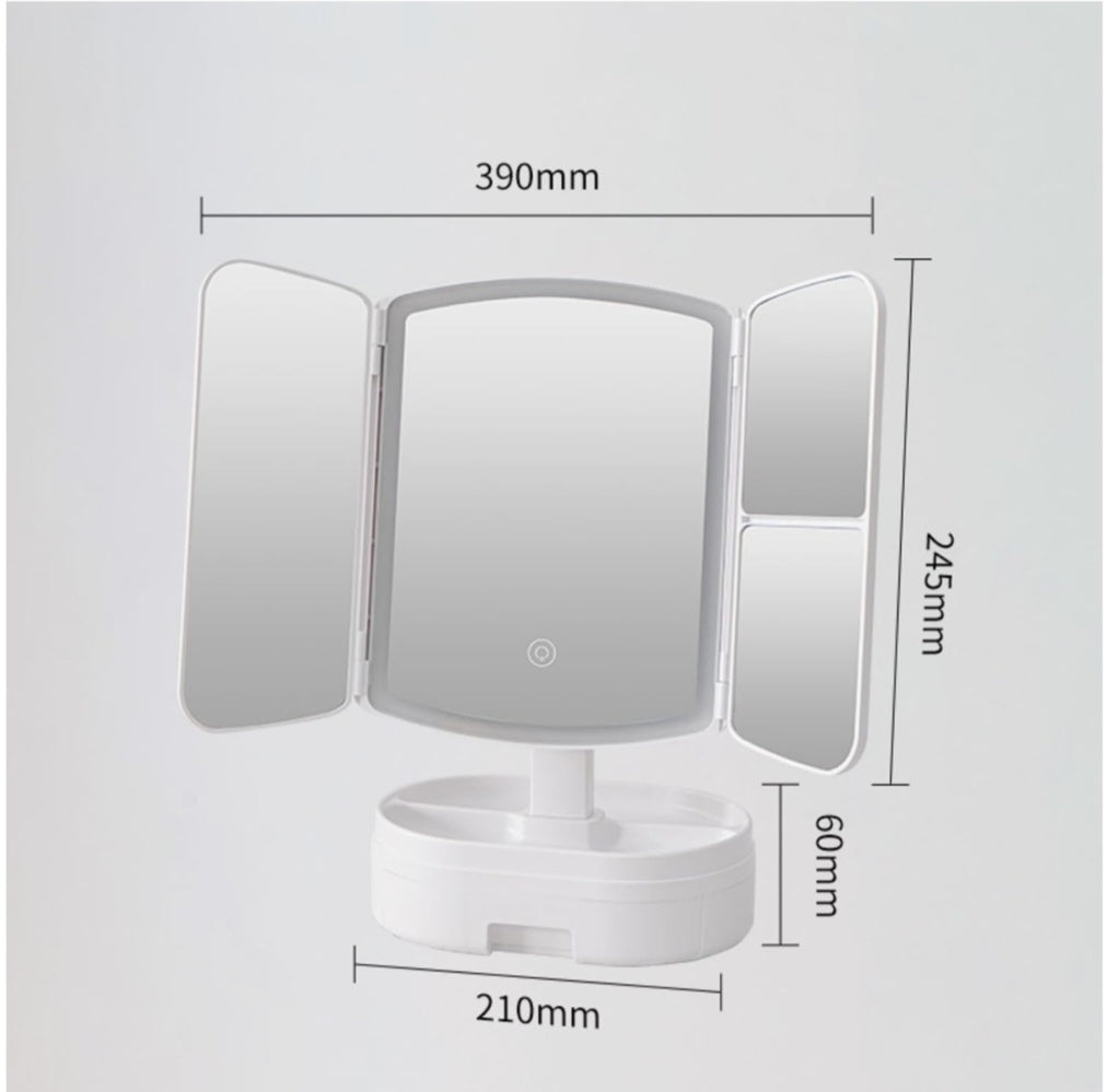 🪞LED Makeup Mirror with 3 Panels & Magnification – Touch Control Vanity Mirror