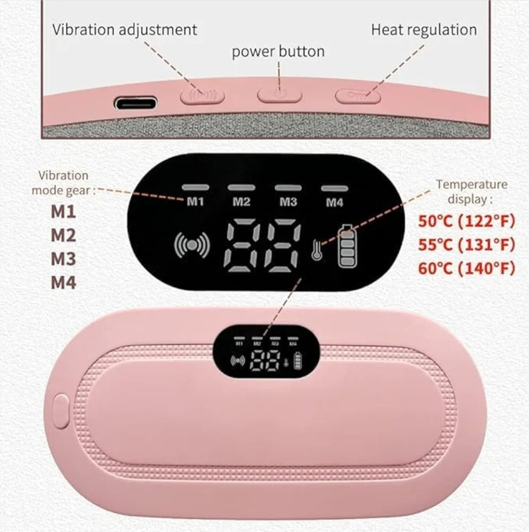 🌸 Smart Heating Pad Belt for Period Pain Relief – Rechargeable Electric Waist & Abdomen Massager 🔋💆‍♀️