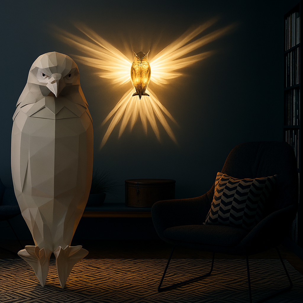 "Luminous Owl Wall Lamp – Elegant Ambient Light for Modern Interiors"
