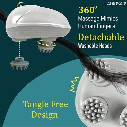 💆‍♀️ Electric Scalp Massager✨ | LED Light Therapy 💡 | 4 Detachable Heads 🔄 | Waterproof Design | Deep Relaxation & Hair Care Tool 🌿
